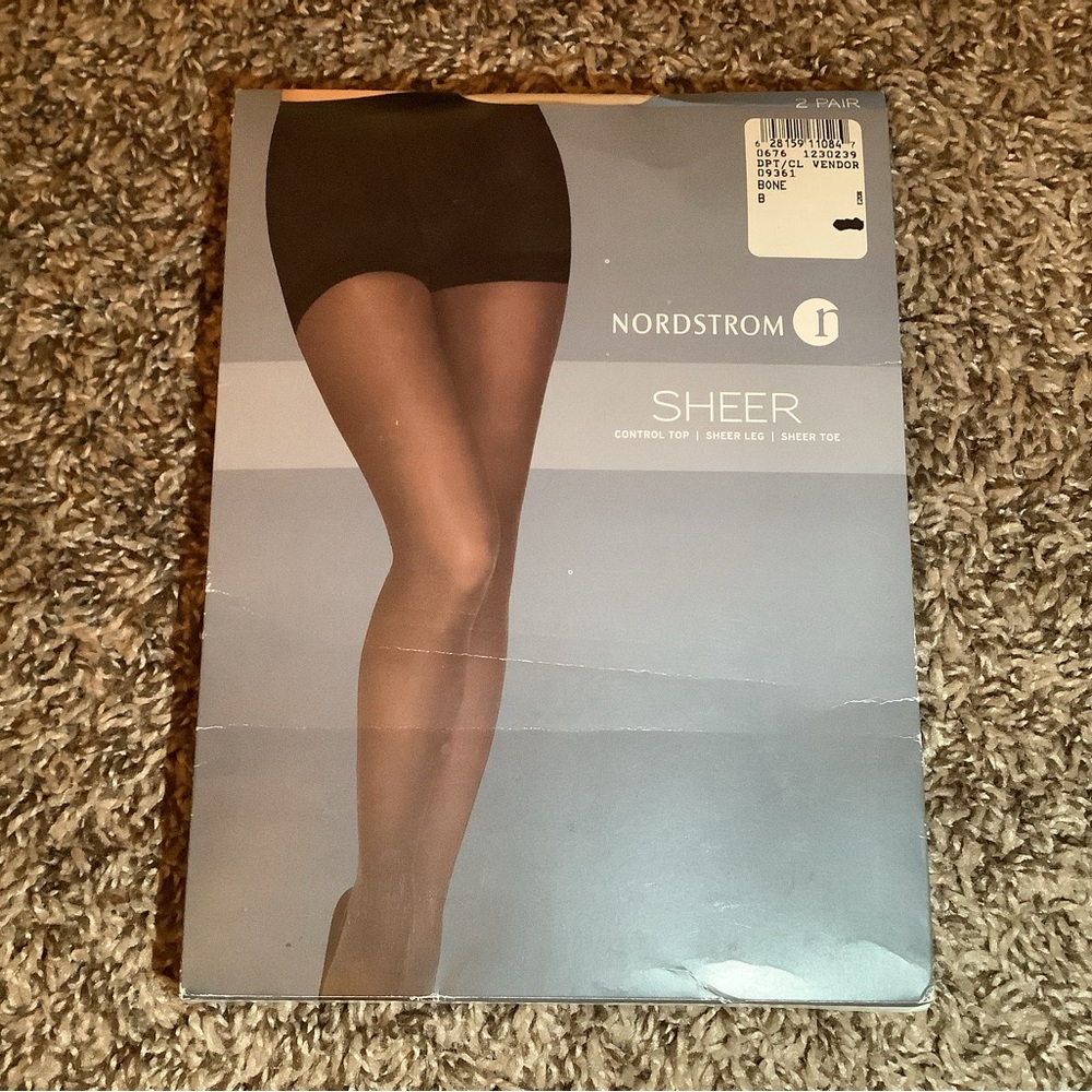 2 pairs - Nordstrom sheer control top pantyhose, color bone, size: B